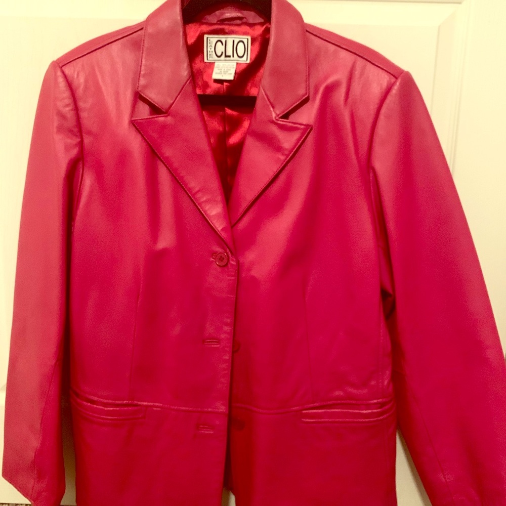 Bright red 100% leather jacket